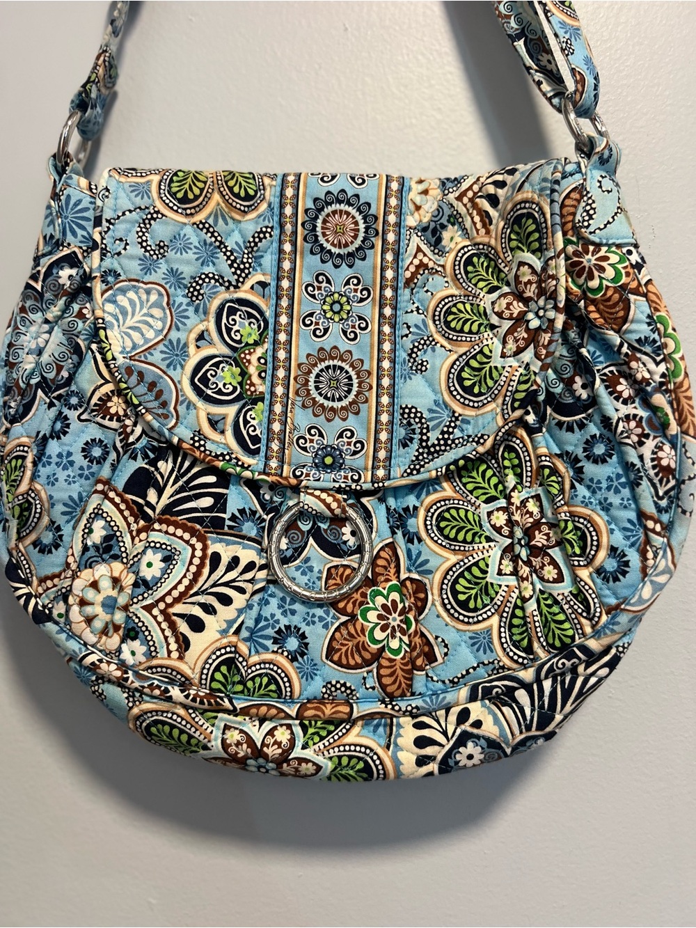 Vera Bradley Saddle Up Bali Blue Crossbody Shoulder Bag Floral Magnetic Flap M